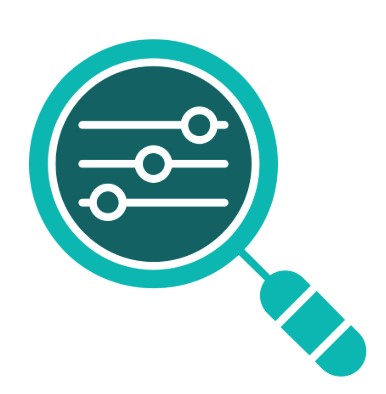 Magnifying glass over sliders representing settings adjustment.